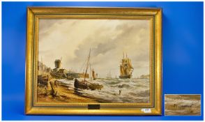 John L Chapman 1946- `English Coastal Scene, Schooner` c 1875. Oil on Canvas. Signed. 17.5 by 23.5