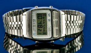 Gents Seiko Alarm Digital Wristwatch Stainless Steel Case And Bracelet Strap, Marked To Case A134-