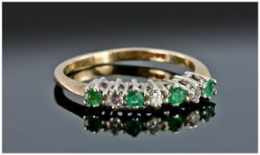 9ct Gold Diamond Eternity Ring, Set With Alternating Emeralds And Round Cut Diamonds, Fully