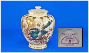 Royal Worcester Hand Painted Jar And Cover. The Stuart for Stonier & Co. Circa 1890. 6.75`` high.