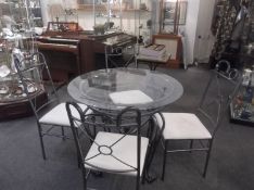 Contemporary Dining Table and Four Chairs, ideal for the kitchen or conservatory, wrought iron