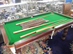 Late Victorian Mahogany Billiard Table, the top with additional mahogany leaves, forming dining