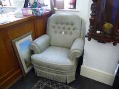 Classic Reclining Upholstered Armchair, with buttoned back, upholstered in a green patterned