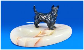 Cold Painted Bronze Scotte Dog Figural Onyx Ashtray.