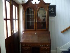 Georgian Style Mahogany Kneehole Bureau Bookcase, the top with two doors, the fall front to base