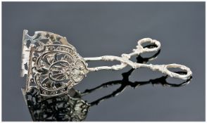 French Silver 19th Century Scissor Style Waffle Holders, with figural and ornate pierced