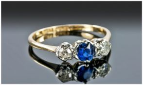 18 Carat Gold 3 Stone Sapphire and Diamond Ring, good quality ring.