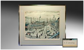 L.S.Lowry 1887-1976, Pencil Signed Limited Edition Coloured Print, titled `Huddersfield`, ltd.edn.