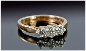 9ct Gold Diamond Ring, Set With Three Round Cut Diamonds, Estimated Diamond Weight .34ct, Fully