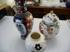 3 Ceramic Items Comprising Imari Handpainted Vase & Masons `Mandarain` Ginger jar (lid missing)