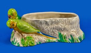 Clarice Cliff Hand Painted Lovebirds Figural Bowl. Circa 1930`s. Shape number 867. Newport Pottery