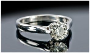 Ladies 18ct White Gold Diamond Solitaire Ring, Set With A Round Brilliant Cut Diamond, Estimated