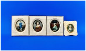 A Modern Collection of Late 20th Century Portrait Miniatures, 4 in total. 3 - 6 x 5 inches, 1 - 4 x