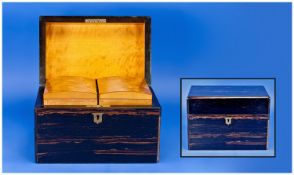 Regency Coromandel Tea Caddy with a hinged cover, enclosing a fitted interior and concealing twin