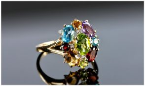 Ladies 9ct Gold Set Multi-colour Stone Set Cluster Ring. Fully hallmarked.