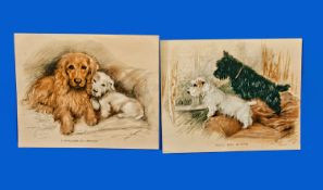 Two Lucy Dawson Dog Prints, one entitled `They`ll soon be home` and `A shoulder to lean on`,