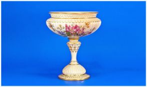 Royal Worcester, Fine Hand Painted Classical Shaped Blush Ivory Pedestal Bowl. Date 1901. With