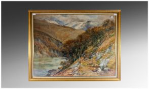 Edward Davies 1843 - 1912, titled `Glyder Fawr Near Llanberis`. Watercolour, pencil signed and