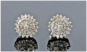 Pair Of 9ct Gold Diamond Cluster Earrings, Set With Round Modern Brilliant Cut Diamonds, Fully