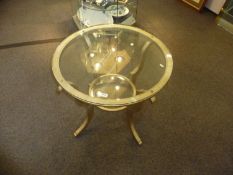 Contemporary Glass Topped Circular Coffee Table, metal frame, of two tier form, with glass lower
