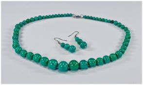 Arizona Turquoise Graduated Spherical Bead Necklace and Earring Set, the Mojave Desert mined