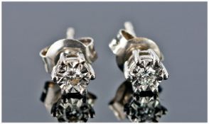 Pair Of 18ct White Gold Diamond Earrings, Each Set With A Round Modern Brilliant Cut Diamond, Fully