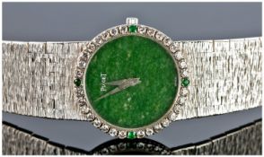 PIAGET A Ladies Fine 18K White Gold And Diamond Set Bracelet Watch With Emerald Dial Signed PIAGET,