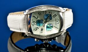 Techno Star Designer Wristwatch Arabic Numerals, Three Subsidiary Dials And Date Aperture. Diamond