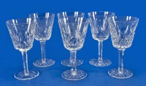 Waterford Crystal Set of Six Cut Glass Lismore Claret Glasses, all with cut bowls, faceted stems