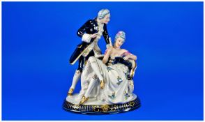 Royal Dux Porcelain Fine Figures, `The Lovers`. Circa 1930`s. Pink triangle to base. 10.25`` tall.