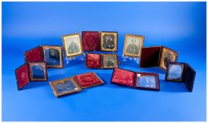Ten Victorian Daguerreotypes Eight Housed In Fitted Leather Tooled Cases, All Unnamed Portraits.