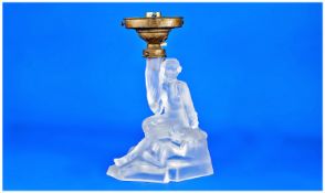 Walther & Sohne Art - Deco Moulded Glass Lamp Base in the form of a semi-nude lady. c.1930`s.