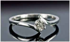 9ct White Gold Diamond Ring, Set with A Round Brilliant Cut Diamond On A Twist, Fully Hallmarked,