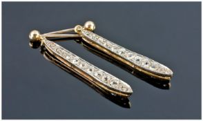 Pair Of Diamond Drop Earrings, Each Set With A Line Of 12 Old Cut Diamonds, Both Unmarked, Length