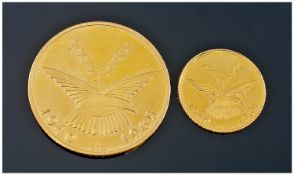 Battle Of Britain 25th Anniversary 1965 Commemorative 22ct Gold Coins, two in total. Set in