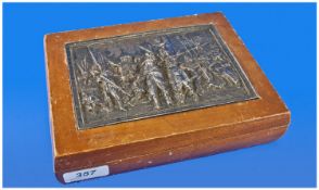 Wooden Jewellery Box, enclosed in the lid with a white metal cast plaque depicting Rembrandt`s `