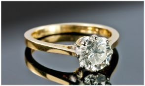 18ct Gold Set Single Stone Diamond Ring, The Brilliant Cut Diamond Is of Good Colour. 1.30cts In