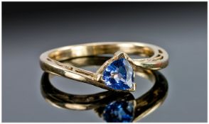 9ct Gold Dress Ring, Set with A Trillion Cut Tanzanite Coloured Stone, Fully Hallmarked, Ring Size