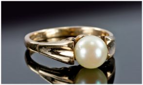 9ct Gold Pearl Ring, Set with A Round Pearl, Fully Hallmarked, Ring Size O