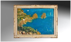 A French Impressionist Oil On Canvas, a coastal scene in the south of France, signed indistinctly