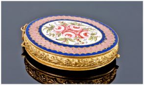 Gilt Metal Enamelled Patch Box, The Enamelled Hinged Lid And Base With Central Floral Decoration