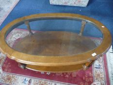 Late 20th Century Coffee Table, glass topped cover tier, turned tapering legs, measuring 15½ inches