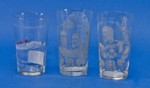 Three Various Early 20th Century Glass Commemorative Tumblers comprising one with `Robertson