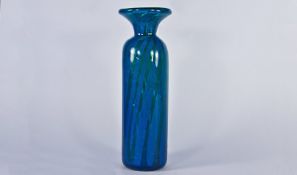 Mdina - Early - Bottle Shaped Tall Vase with black stripes on blue colourway. Stands 10 inches