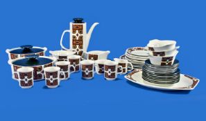 J.G. Meakin Studio Part Dinner Set, decorated in a retro design comprising coffee pot, cream jug,