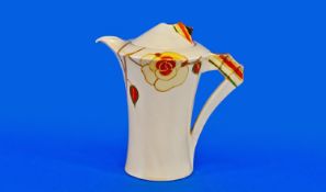 Clarice Cliff Hand Painted Art Deco Coffee Pot. `Yellow rose` pattern. `Daffodil` shape. Date 1931.