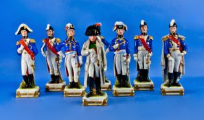 A Fine Set of Quality Capo De Monte Figures of Napoleon and His Officers, finely decorated in hand