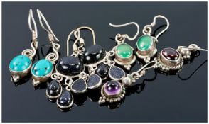 Four Pairs Of Silver Stone Set Earrings.