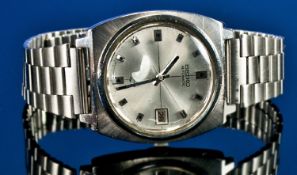 Gents Seiko Automatic Wristwatch Silvered Dial And Batons, Sweep Center Seconds With Date Aperture,