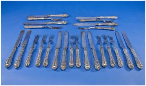 American Early 20th Century 24 Piece Set of Silver Handle Fruit Knifes and Forks. The silver